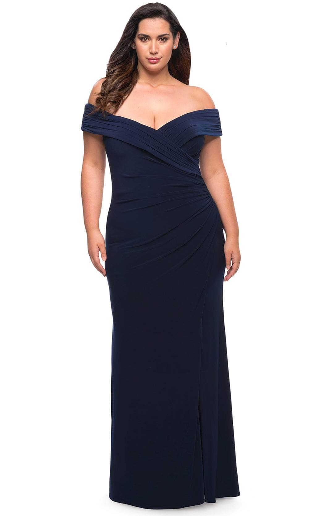 La Femme 29397 - Off Shoulder Long Dress Special Occasion Dress 12W / Navy