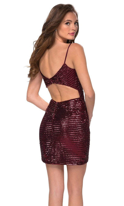 La Femme - 29426SC Faux Wrap Fitted Sequin Cocktail Dress  In Wine