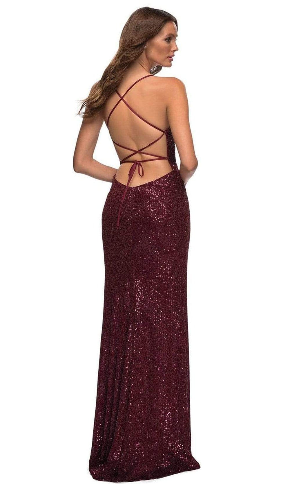 La Femme - 29438 Spaghetti Strap Wrap Sequin Gown Prom Dresses