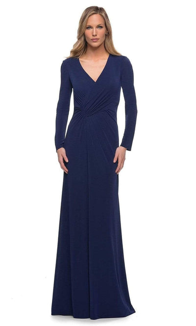 La Femme - 29535 Ruched Detailed Deep V-Neck Mother of the Bride Dress Mother of the Bride Dresses 4 / Navy