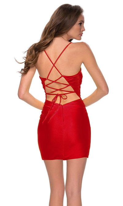 La Femme - Scoop Strappy Back Sexy Short Dress 29563SC In Red