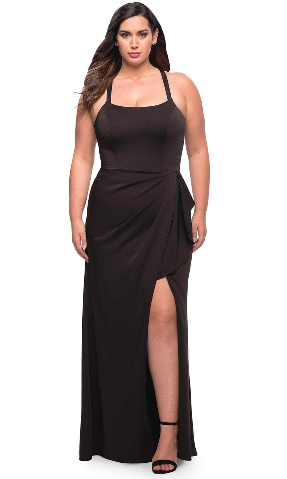 La Femme 29634 - Sleeveless Ruffled Long Dress Special Occasion Dress 12W / Black