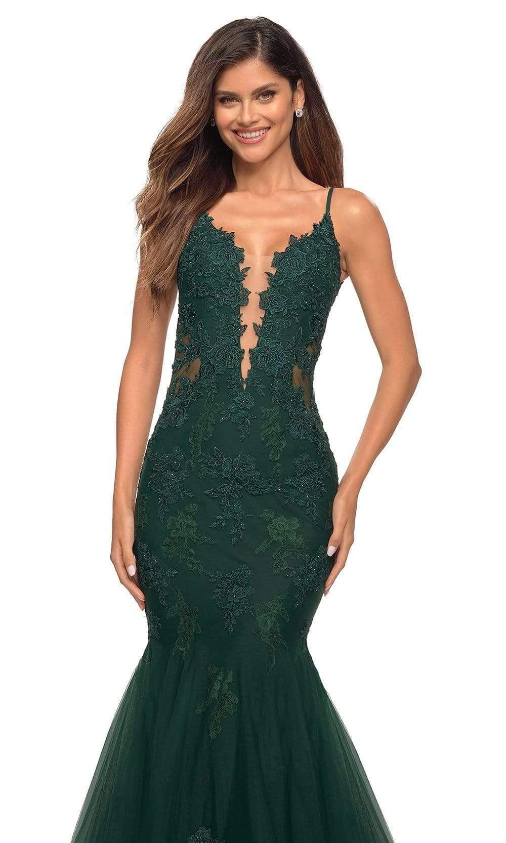 La Femme - 29680 V-Neck Lace Appliqued Gown Special Occasion Dress