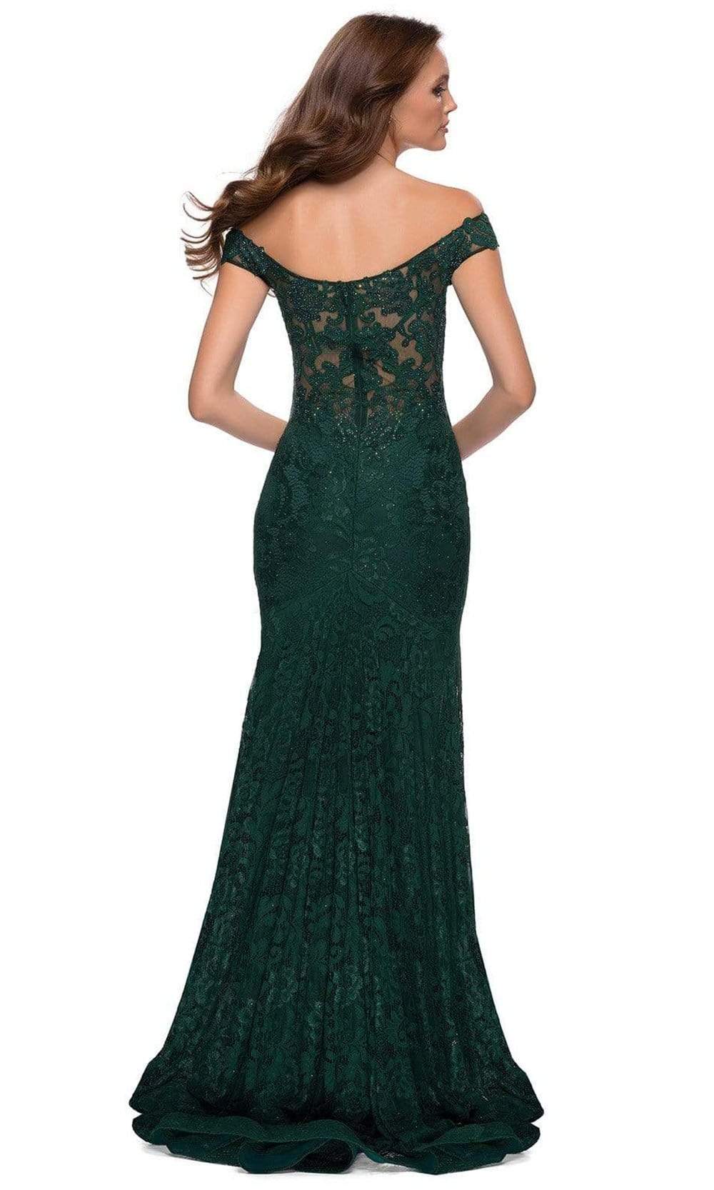 La Femme - 29693 Stretch Lace Deep Off Shoulder Trumpet Dress Special Occasion Dress