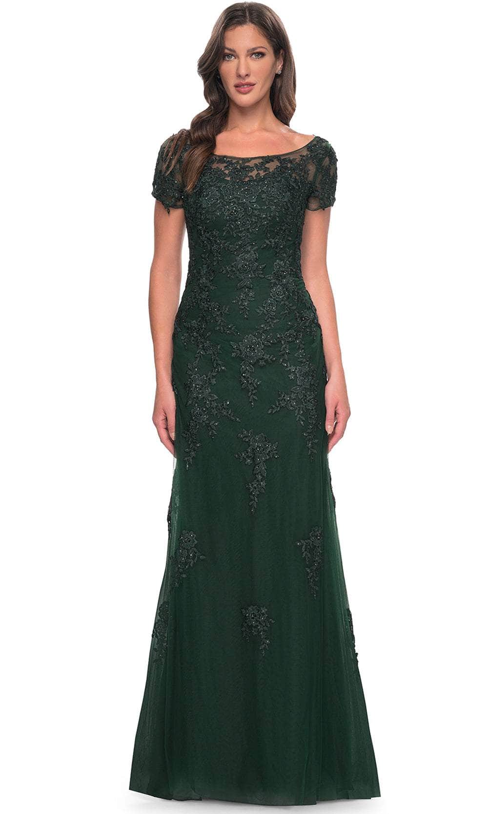 La Femme 29792 - Illusion Sheath Formal Dress Evening Dresses 4 / Dark Emerald