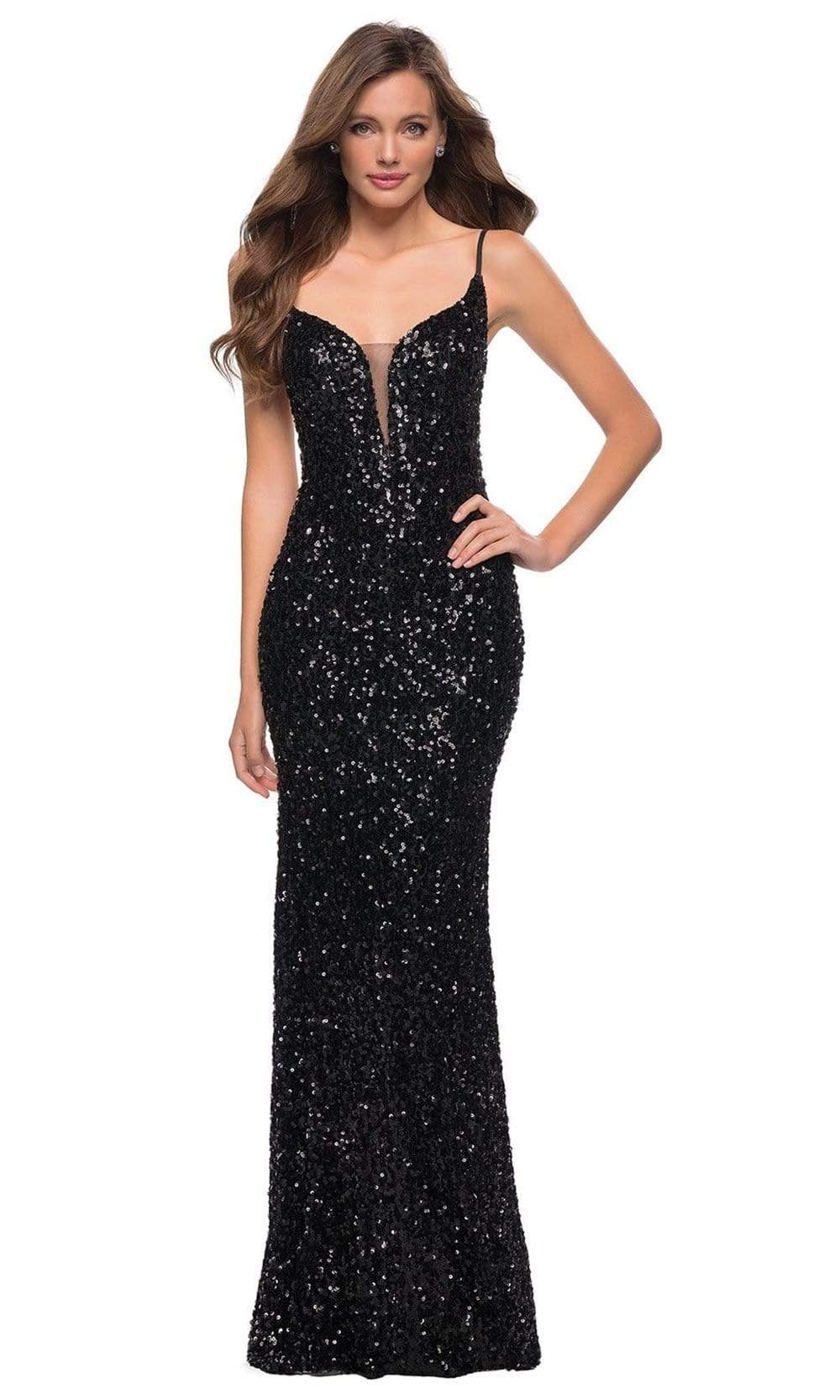 La Femme - 29872SC Sleeveless Sequin Appliqued Evening Gown In Black
