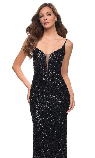 La Femme - 29872SC Sleeveless Sequin Appliqued Evening Gown In Black