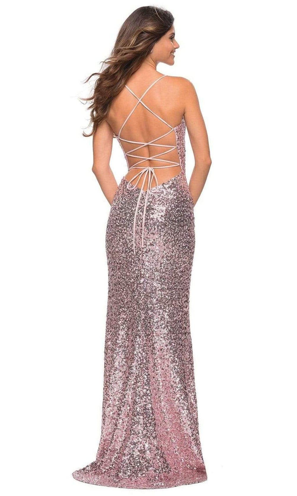 La Femme - 29896 V Neck Sequined Slit Gown Prom Dresses