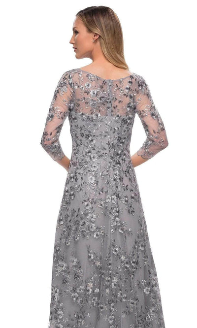 La Femme - 29903 Quarter Sleeve Bateau Neck Formal Dress - 1 pc Silver In Size 14 Available CCSALE 14 / Silver
