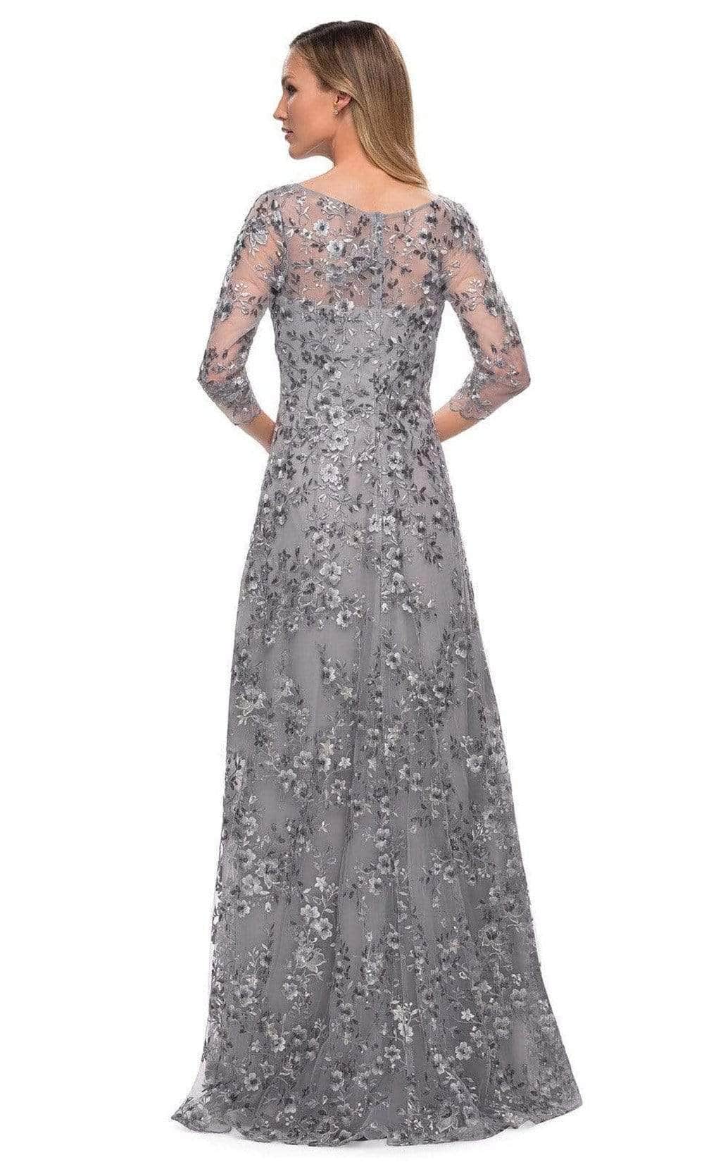 La Femme - 29903 Quarter Sleeve Bateau Neck Formal Dress - 1 pc Silver In Size 14 Available CCSALE 14 / Silver