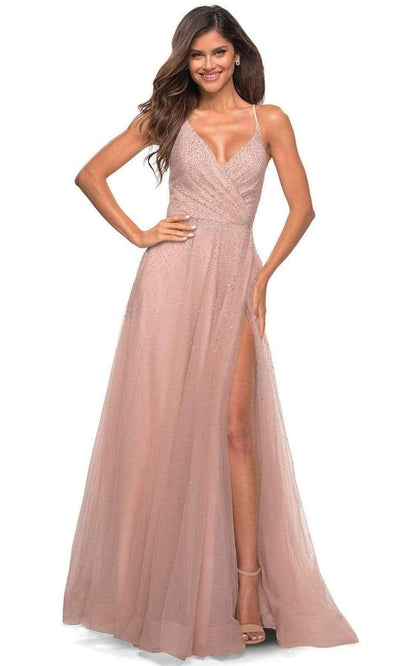 La Femme - 29920 Beaded V Neck A-line Gown Prom Dresses 00 / Mauve