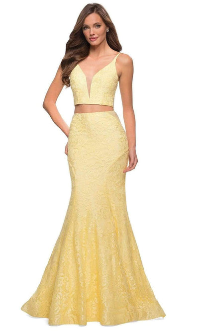 La Femme - 29970 Two Piece Plunging V Neck Mermaid Dress Special Occasion Dress 00 / Pale Yellow