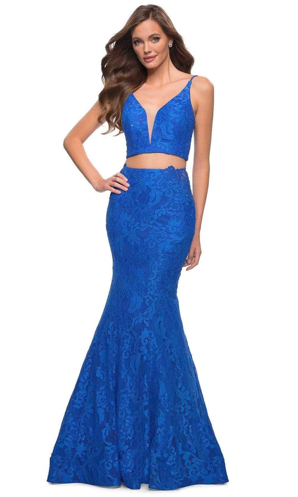 La Femme - 29970 Two Piece Plunging V Neck Mermaid Dress Special Occasion Dress 00 / Royal Blue
