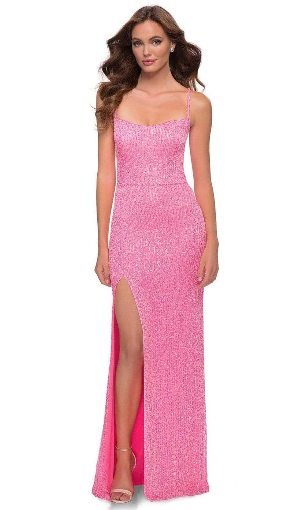 La Femme - 29986SC Embellished Sleeveless Strappy Back Column Dress In Pink