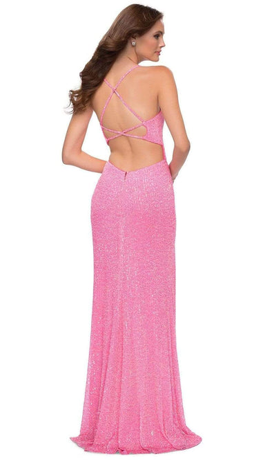 La Femme - 29986SC Embellished Sleeveless Strappy Back Column Dress In Pink