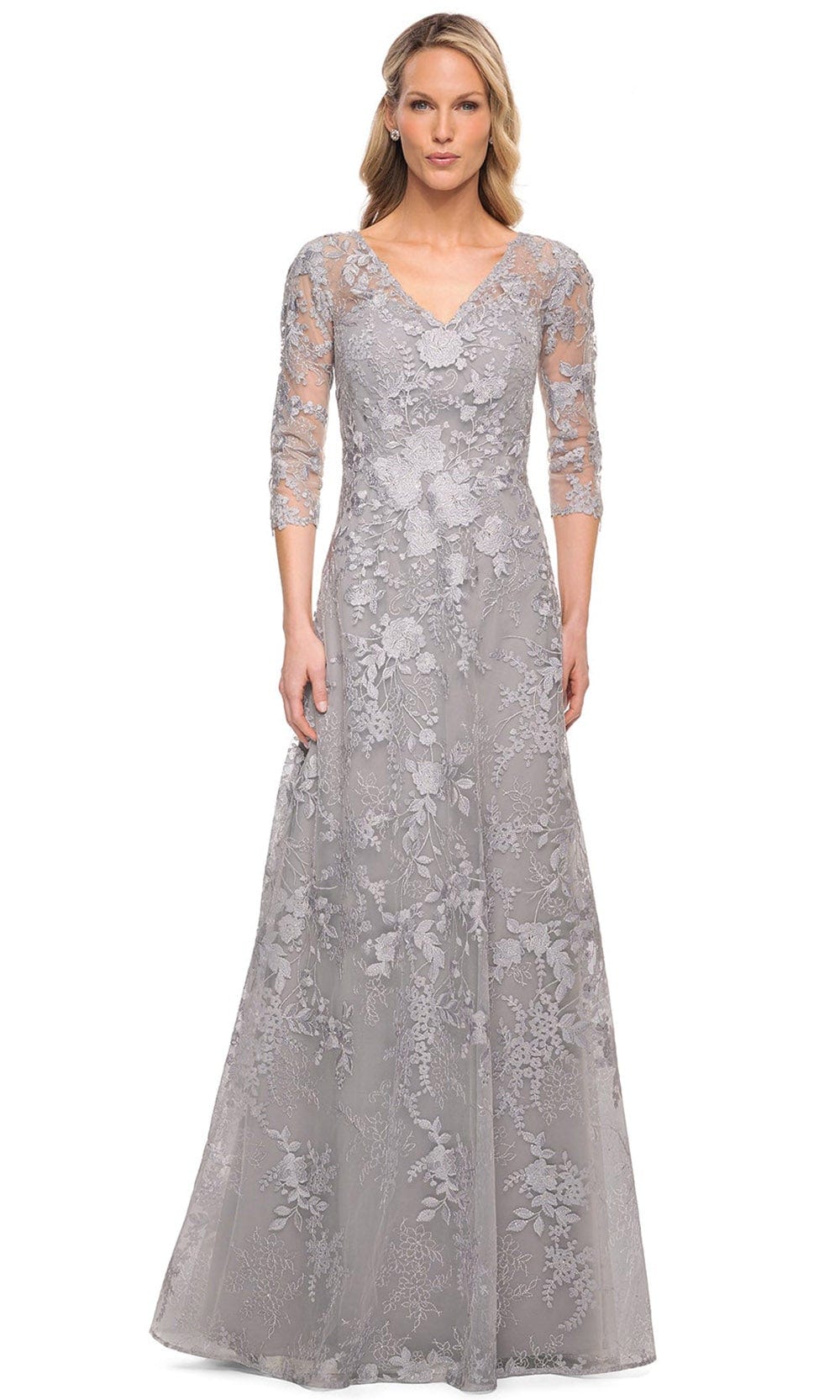 La Femme 29989 - Embroidered Sheer Lace V-Neck Gown Mother of the Bride Dresses