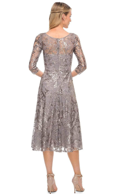 La Femme 29993SC - Metallic Lace A-Line Cocktail Dress Cocktail Dresses 14 / Silver