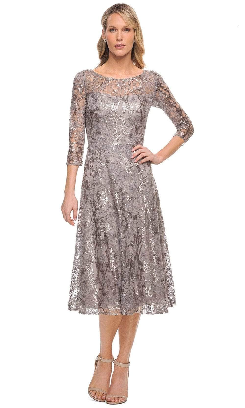 La Femme 29993SC - Metallic Lace A-Line Cocktail Dress Cocktail Dresses 14 / Silver