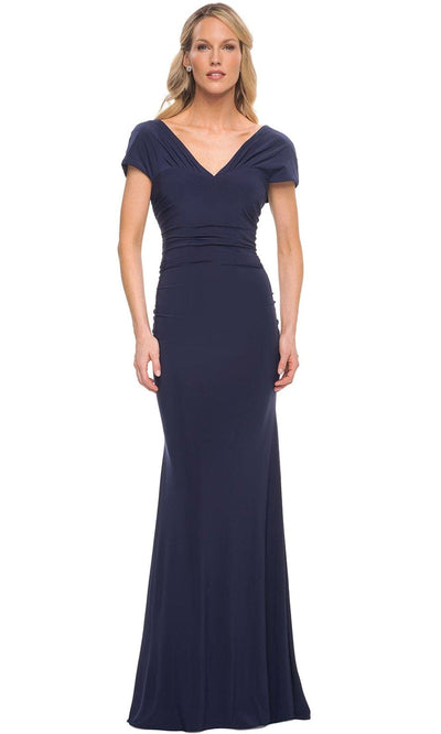La Femme 29998 - Pleated Short Sleeve Evening Dress Special Occasion Dress 4 / Navy