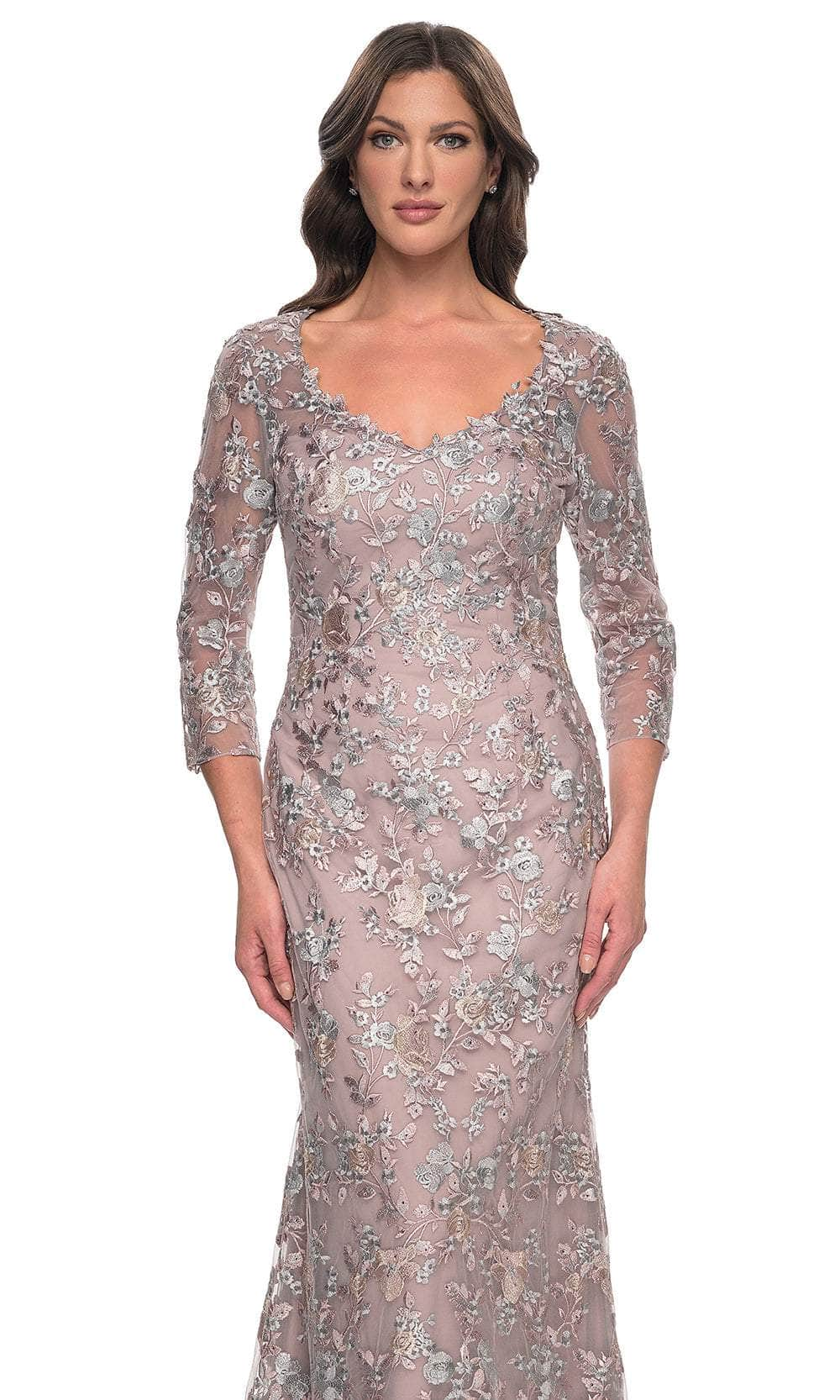 La Femme 30081 - V-Neck Floral Embroidered Dress Mother of the Bride Dresses