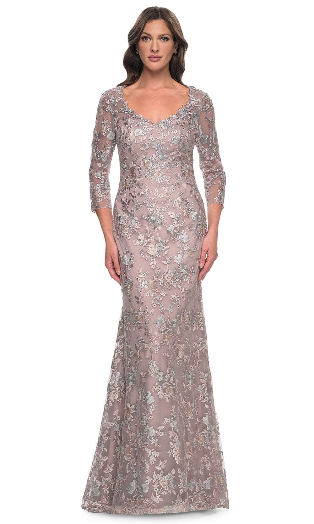 La Femme 30081 - V-Neck Floral Embroidered Dress Prom Dresses 4 / Mauve
