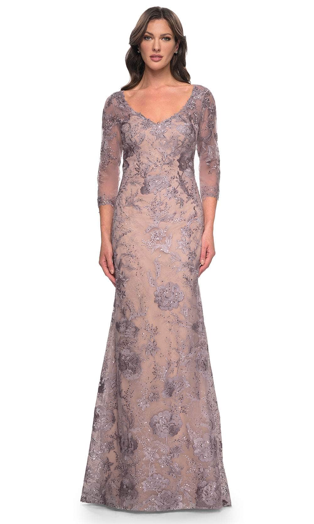 La Femme 30130 - Floral Sheath Formal Dress Evening Dresses 4 / Dusty Lilac