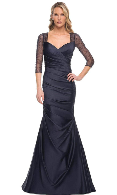 La Femme 30138SC - Beaded Illusion Mermaid Formal Dress Mother of the Bride Dresses 10 / Navy