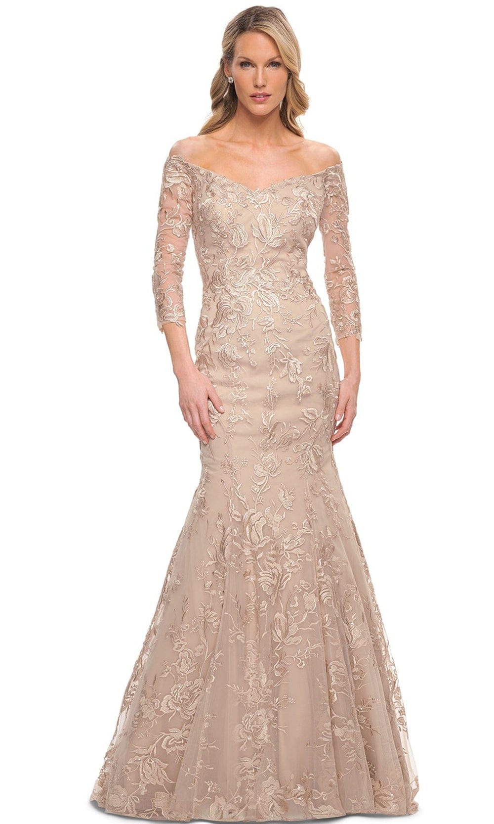 La Femme 30164 - Embroidered Mermaid Dress Mother of the Bride Dresses 4 / Champagne