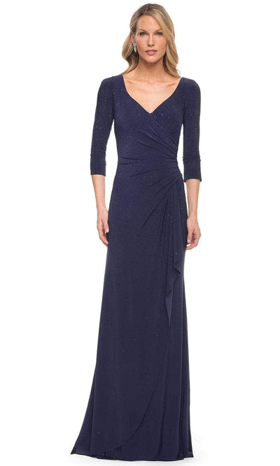 La Femme 30177SC - Quarter Sleeve Jersey Formal Dress Mother of the Bride Dresses 6 / Navy