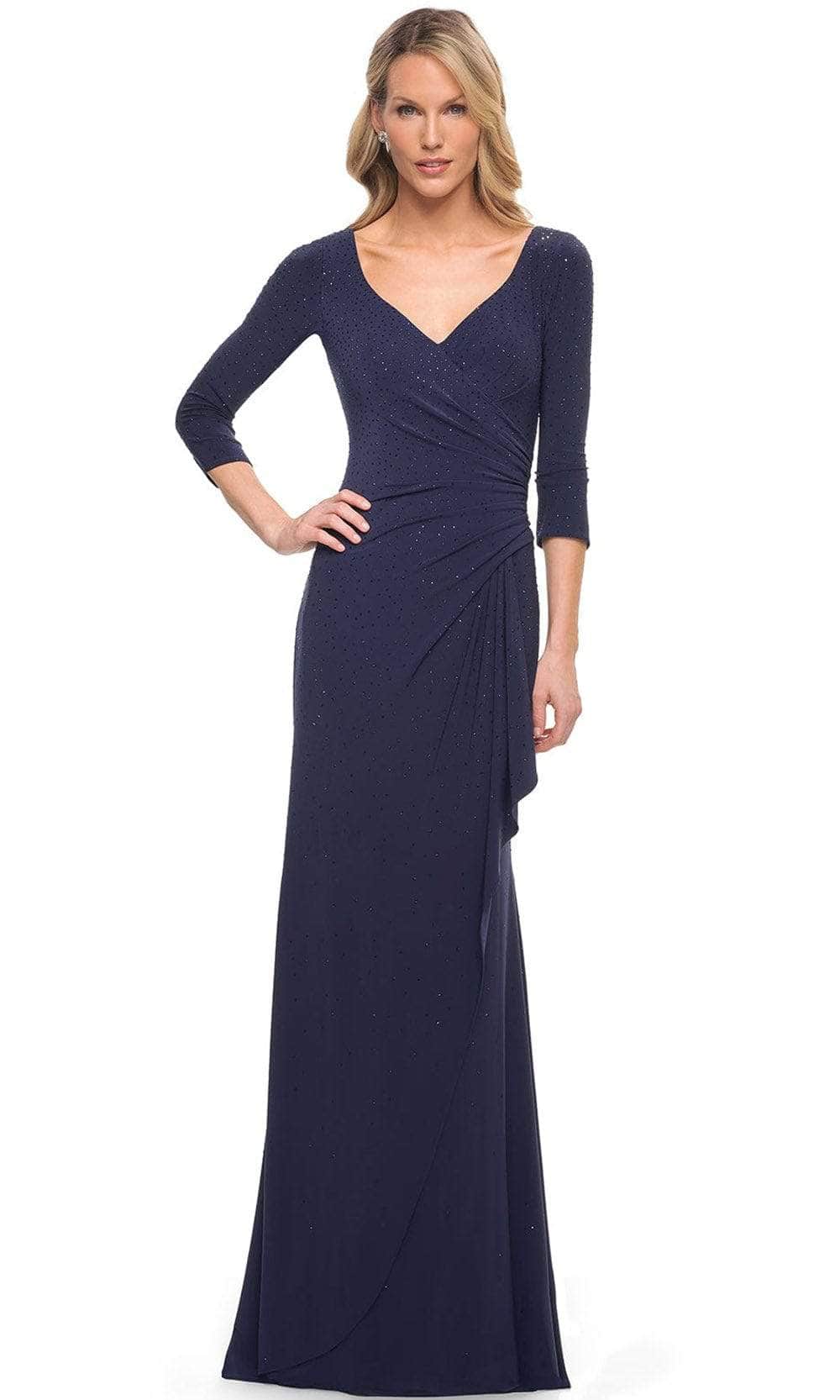 La Femme 30177SC - Quarter Sleeve Jersey Formal Dress Mother of the Bride Dresses 6 / Navy