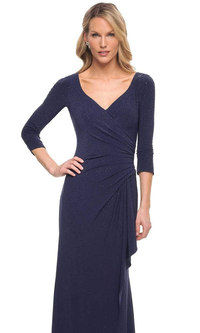 La Femme 30177SC - Quarter Sleeve Jersey Formal Dress Mother of the Bride Dresses 6 / Navy