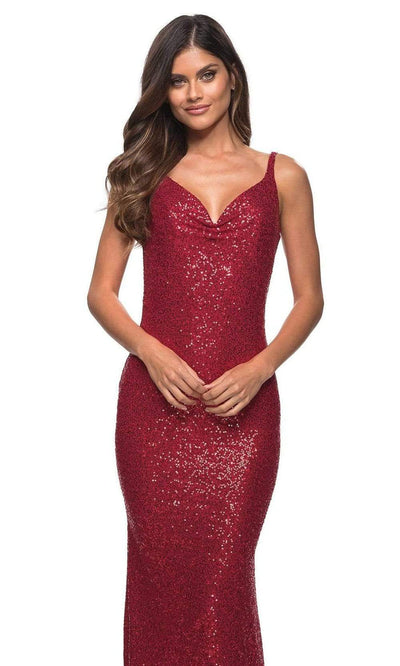 La Femme - 30187 Low Back Sequin Gown In Red
