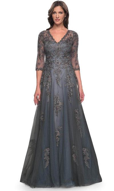 La Femme 30201 - Quarter Sleeve A-Line Dress Mother of the Bride Dresses 4 / Gray