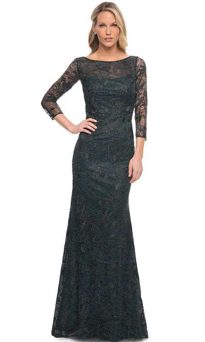 La Femme 30317SC - Beaded Lace Bateau Formal Dress Mother of the Bride Dresses 4 / Dark Emerald