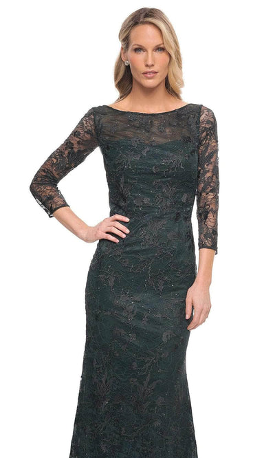 La Femme 30317SC - Beaded Lace Bateau Formal Dress Mother of the Bride Dresses 4 / Dark Emerald