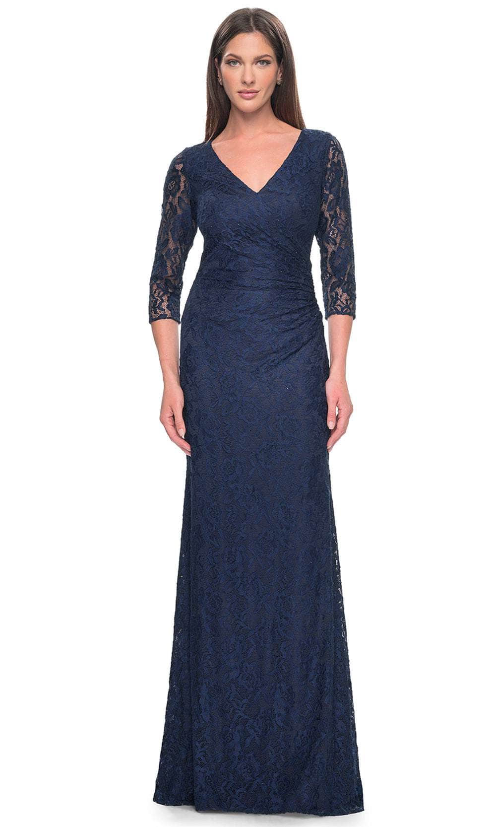 La Femme 30379 - Floral Lace Formal Dress Evening Dresses 4 / Navy