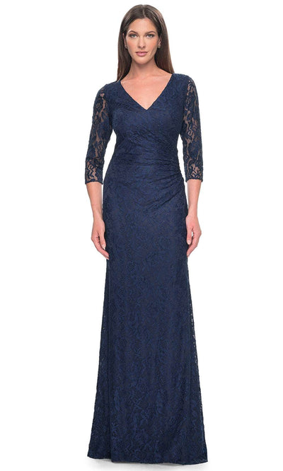 La Femme 30379 - Floral Lace Formal Dress Evening Dresses 4 / Navy