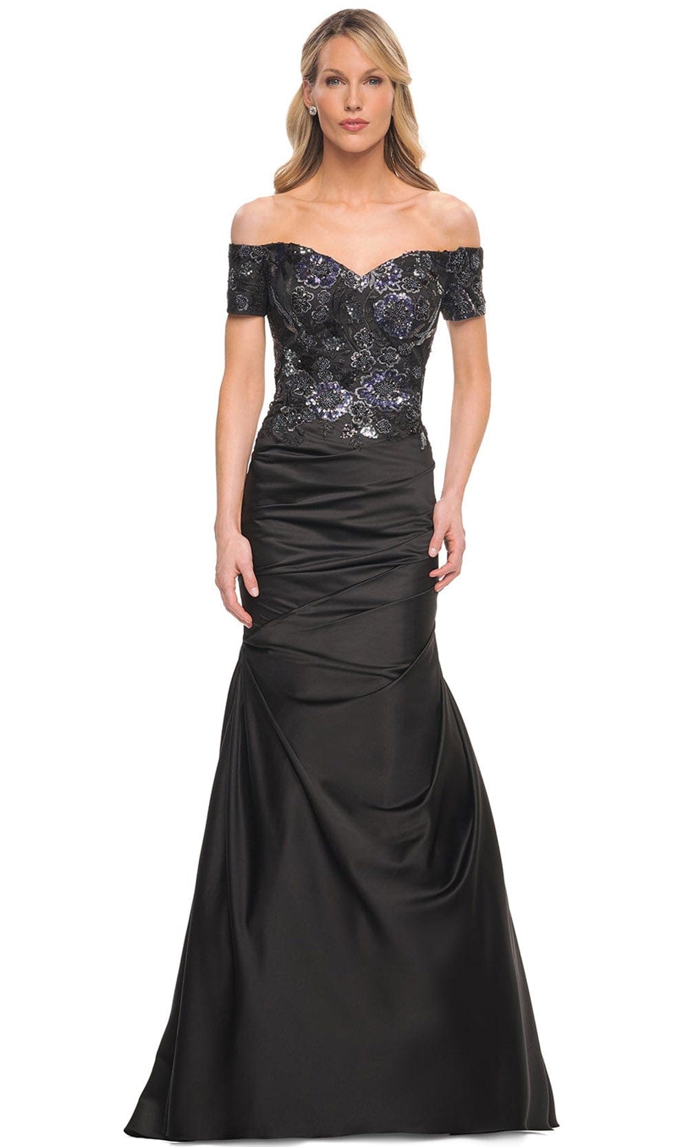 La Femme 30404 - Embellished Long Trumpet Dress Special Occasion Dress 2 / Black