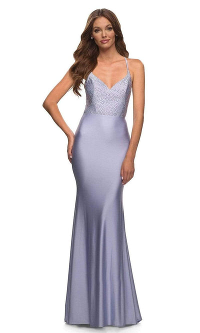 La Femme - 30432 Beaded Plunging V-Neck Gown Special Occasion Dress 00 / Light Periwinkle