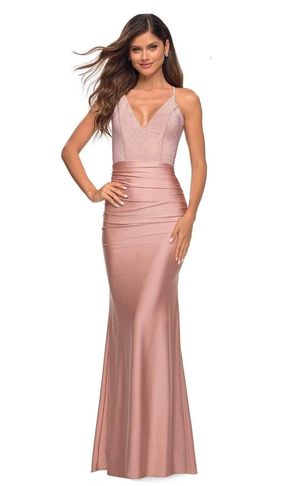 La Femme - 30432 Beaded Plunging V-Neck Gown Special Occasion Dress 00 / Mauve