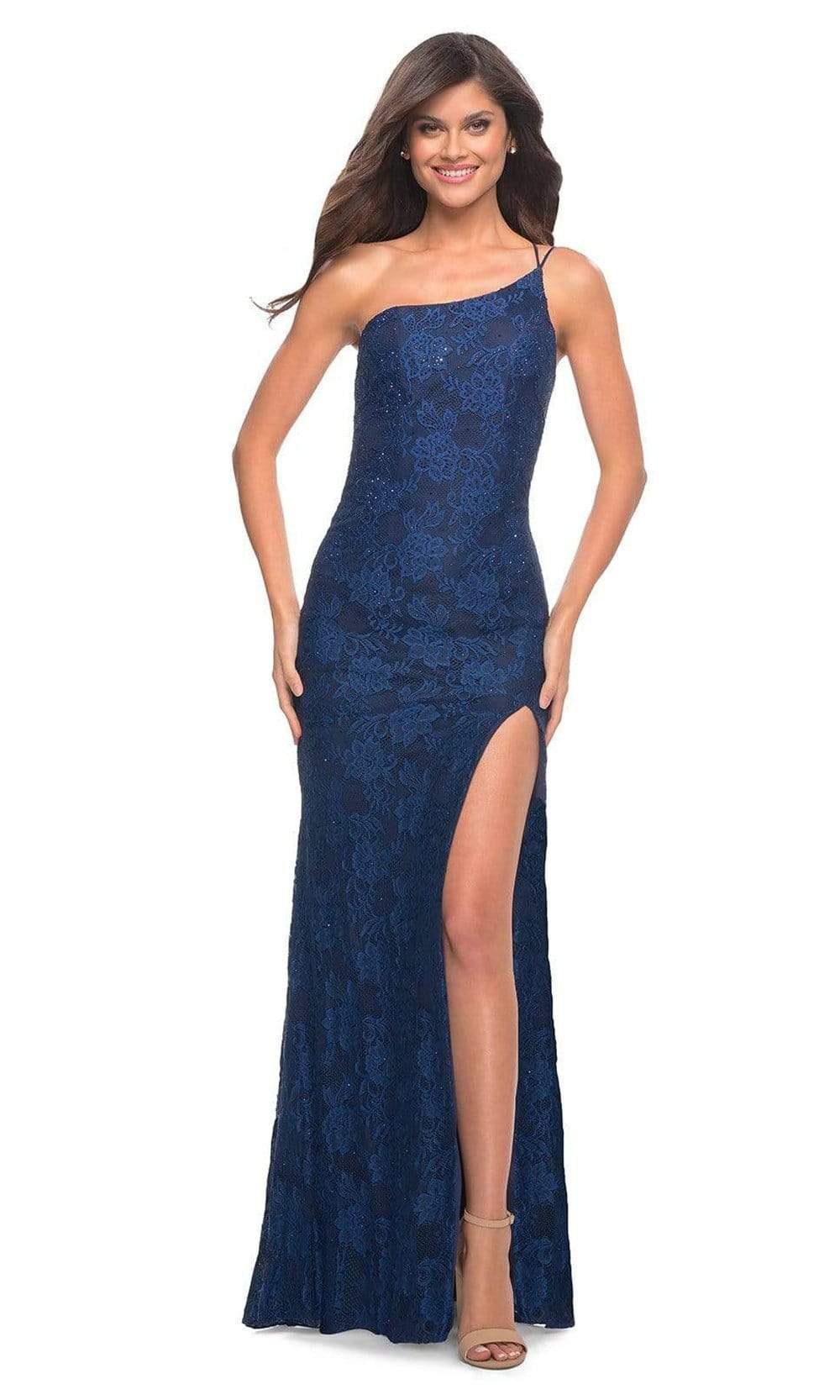 La Femme - 30441 Strappy Back Lace Gown Special Occasion Dress 00 / Navy