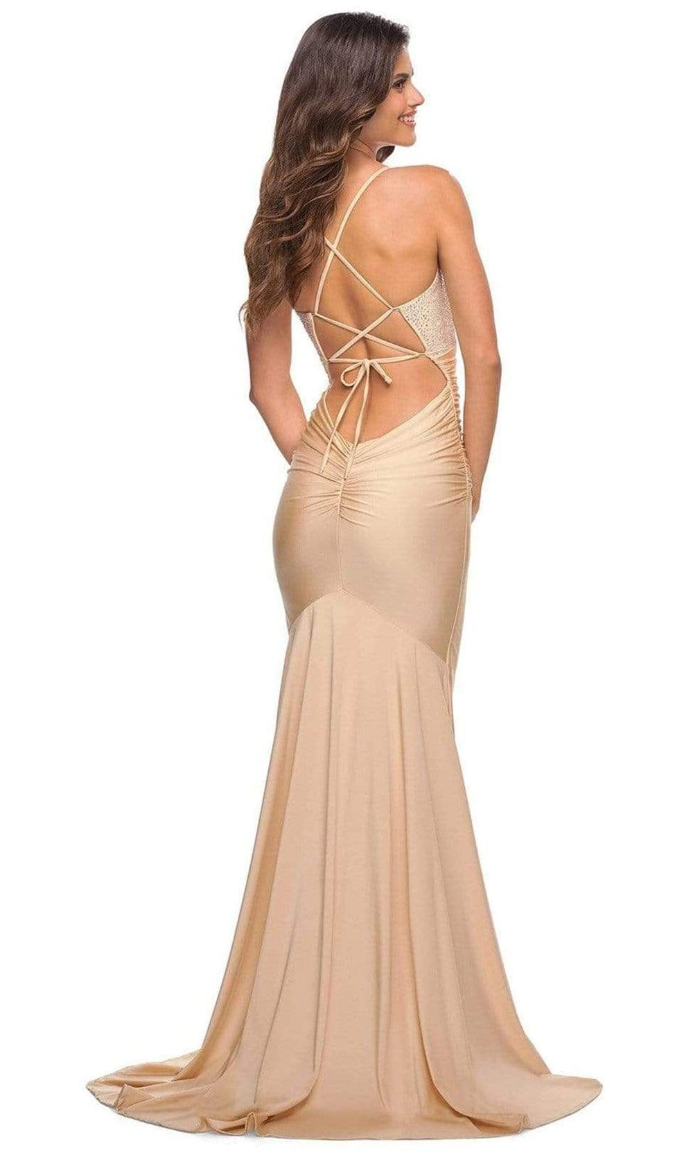 La Femme - 30503 V-Neck Ruched Trumpet Gown Prom Dresses