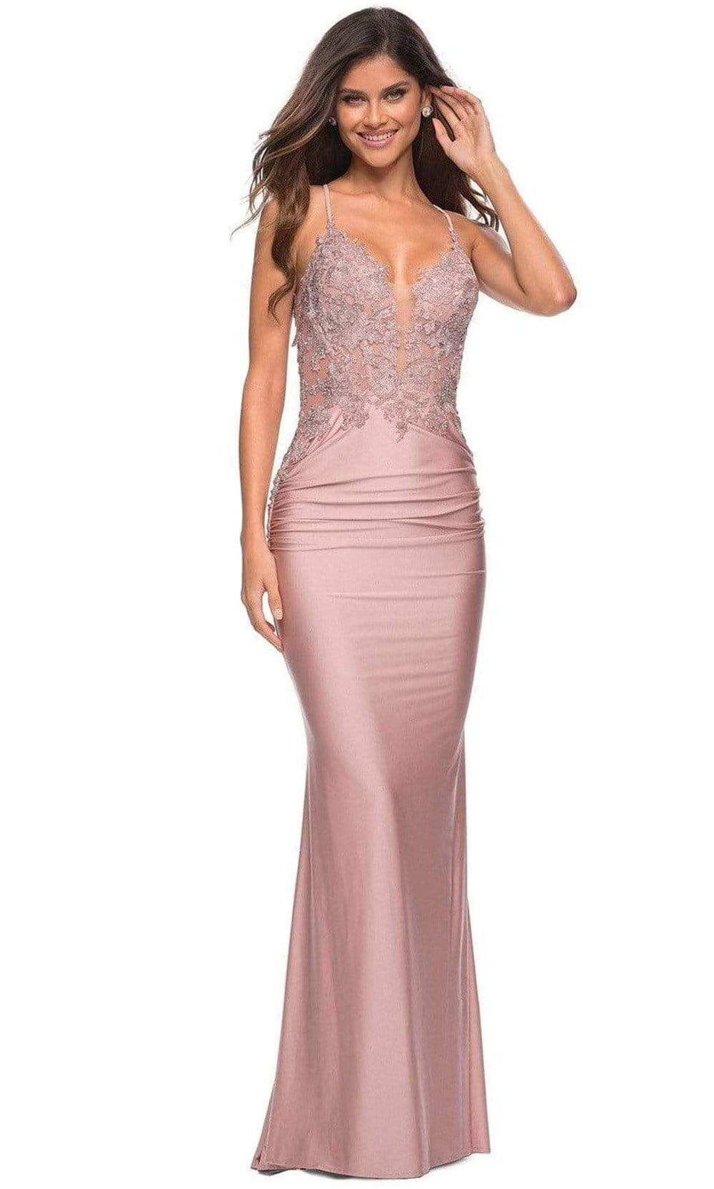 La Femme - 30596 Embellished Bodycon Long Dress Prom Dresses 00 / Mauve
