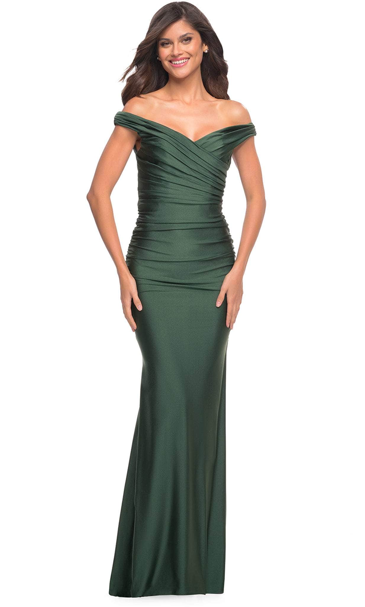 La Femme 30631 - Off Shoulder Fitted Long Gown Special Occasion Dress 00 / Dark Emerald