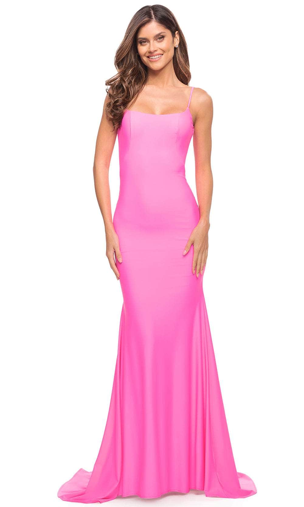 La Femme 30682 - Neon Trumpet Evening Dress Special Occasion Dress 00 / Hot Pink