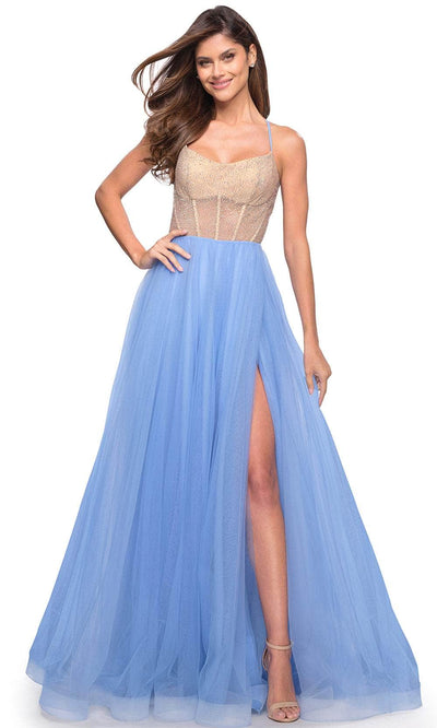 La Femme 30697 - Corset Bodice Tulle Formal Gown Special Occasion Dress 00 / Cloud Blue