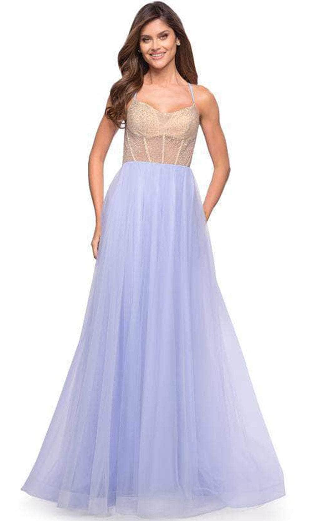 La Femme 30697 - Corset Bodice Tulle Formal Gown Special Occasion Dress 00 / Light Periwinkle