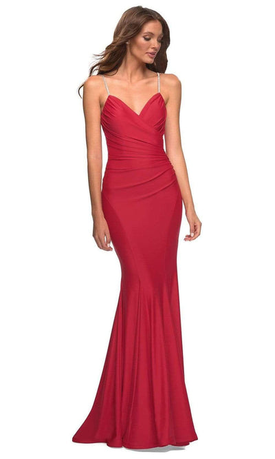 La Femme - 30712 Beaded Strap Mermaid Gown Special Occasion Dress 00 / Red