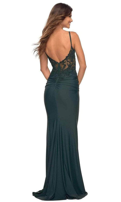 La Femme - 30757 V Neck Sheer Lace Long Dress Prom Dresses