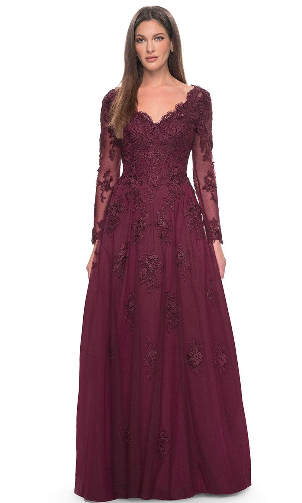 La Femme 30795 - Lace Ornate V-Neck Dress Mother of the Bride Dresses